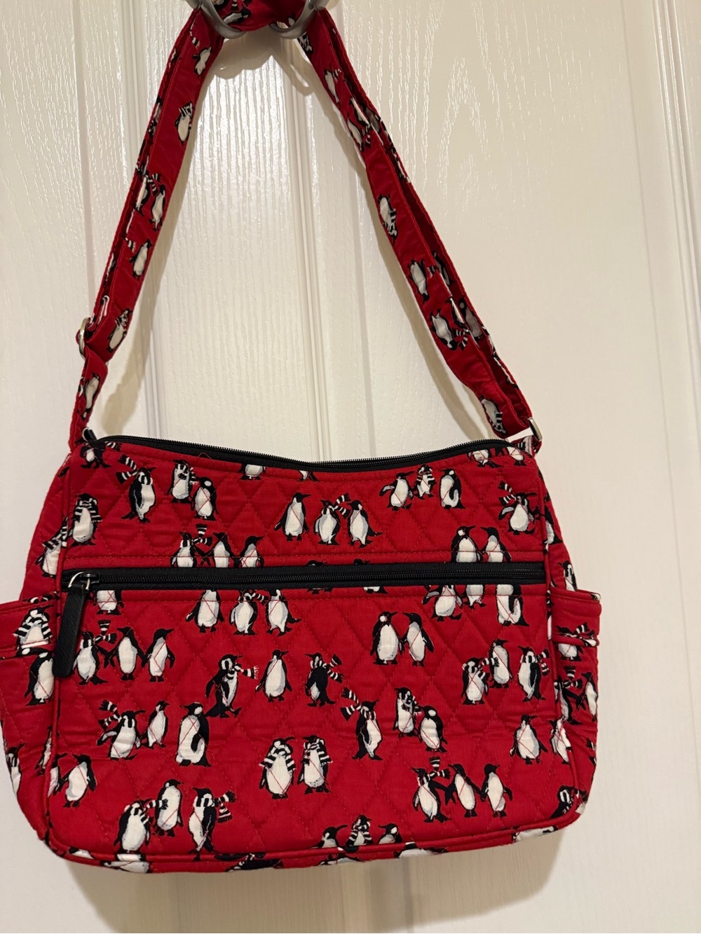 Vera Bradley Red Quilted Shoulder Bag with Penguin Print